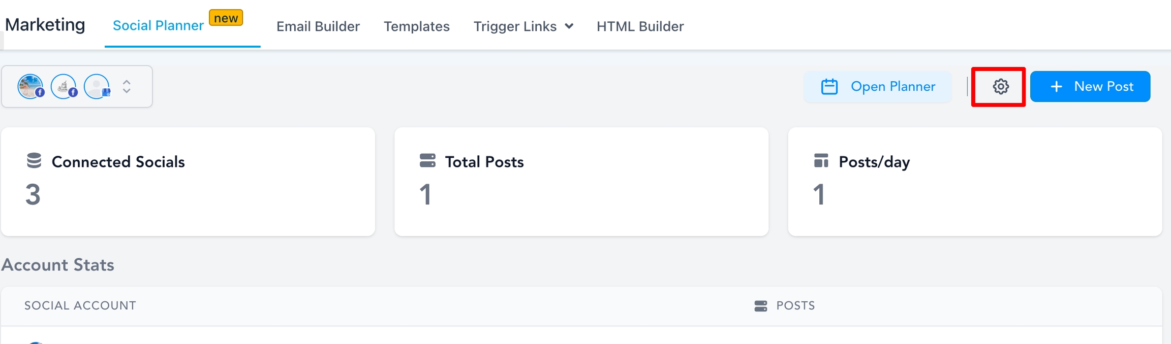 Click on the Social Planner button